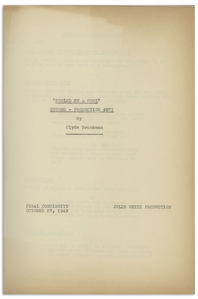 Moe Howard's 30pp. Script Dated October 1943 for The 1944 Three Stooges Film ''The Yoke's on Me'' -- Very Good Condition